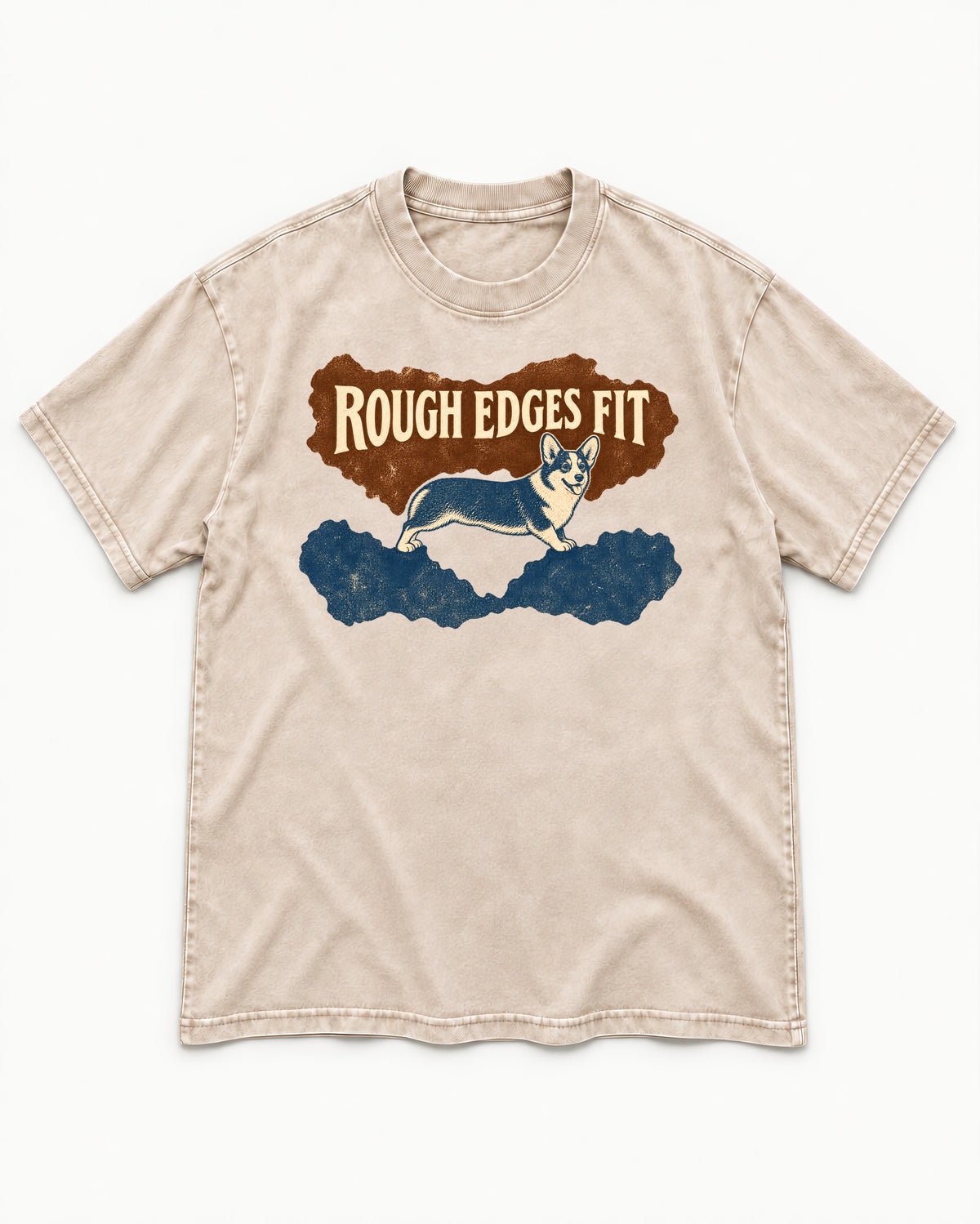 Corgi's Rough Edges Fit Washed Tee in Apricot, flat lay product photo