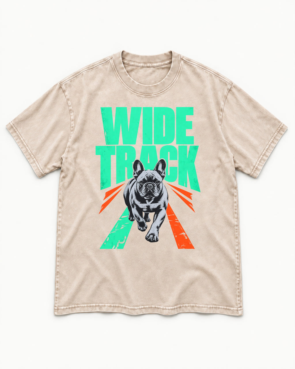 Wide Track Frenchie Washed Tee in Apricot, flat lay product photo