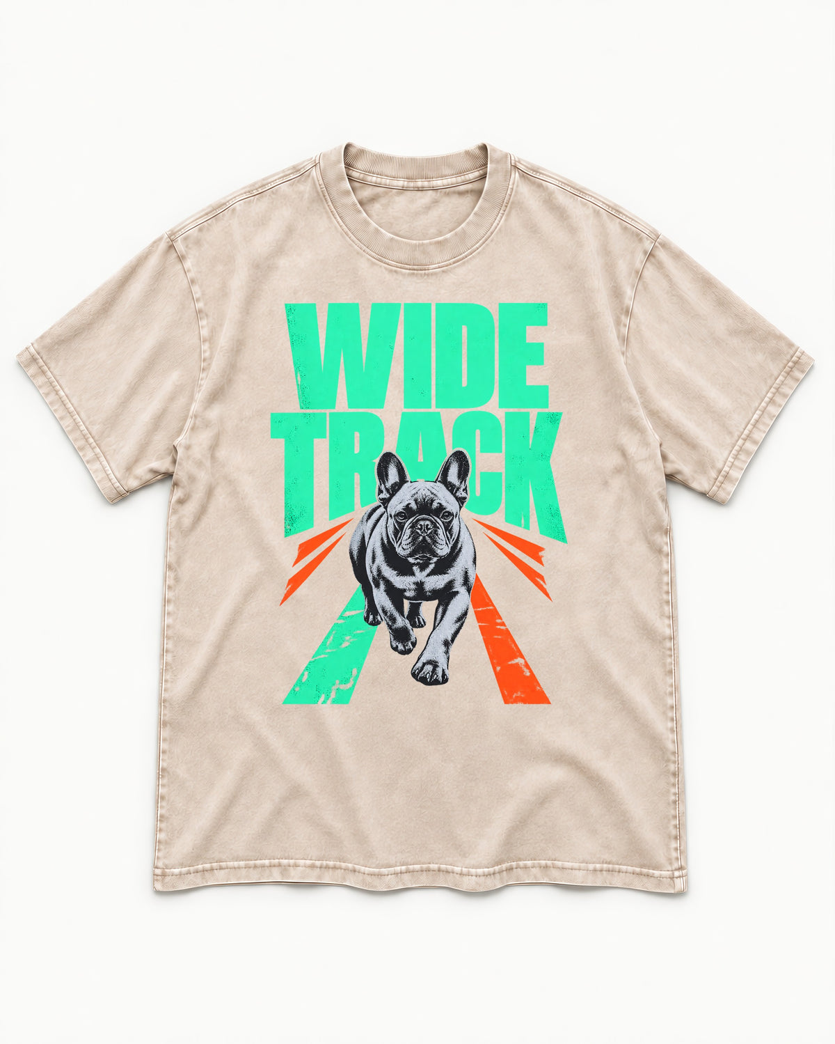 Wide Track Frenchie Washed Tee in Apricot, flat lay product photo