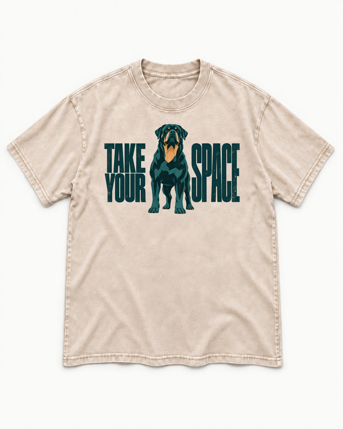 Rottweiler Take Your Space Washed Tee in Apricot, flat lay product photo
