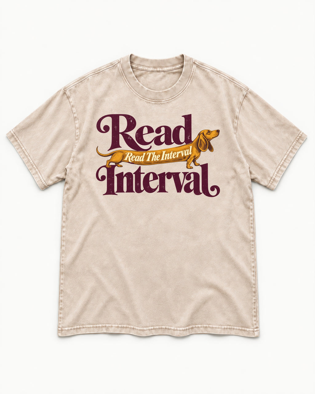 Read the Dachshund Interval Washed Tee in Apricot, flat lay product photo