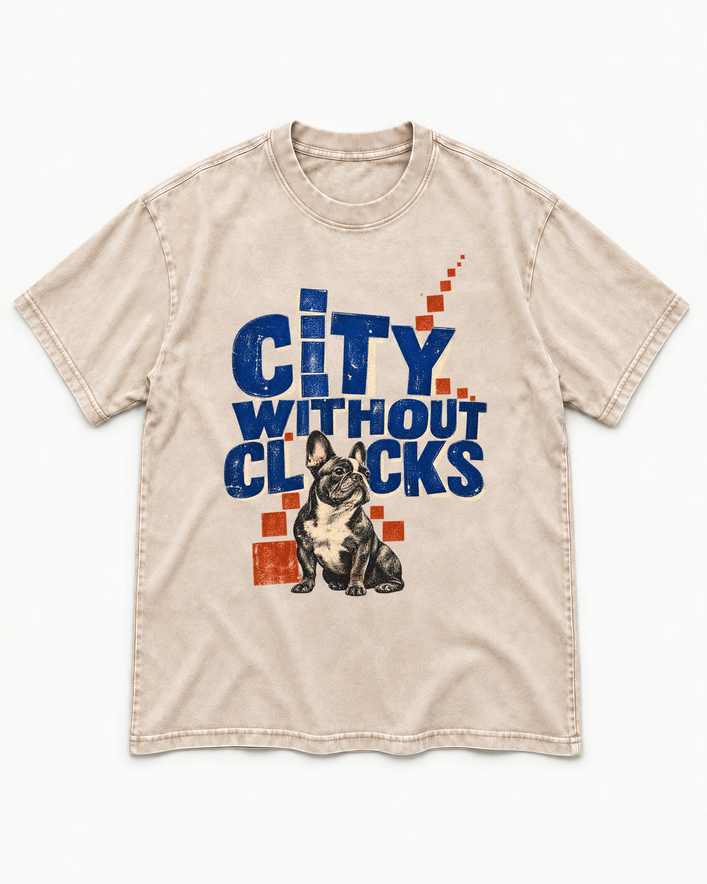 Frenchie's City Without Clocks Washed Tee in Apricot, flat lay product photo
