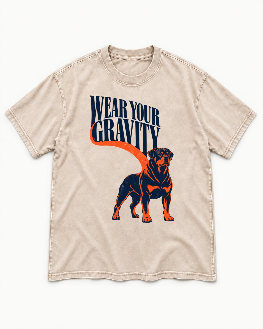Wear Your Gravity Rottweiler Washed Tee in Apricot, flat lay product photo