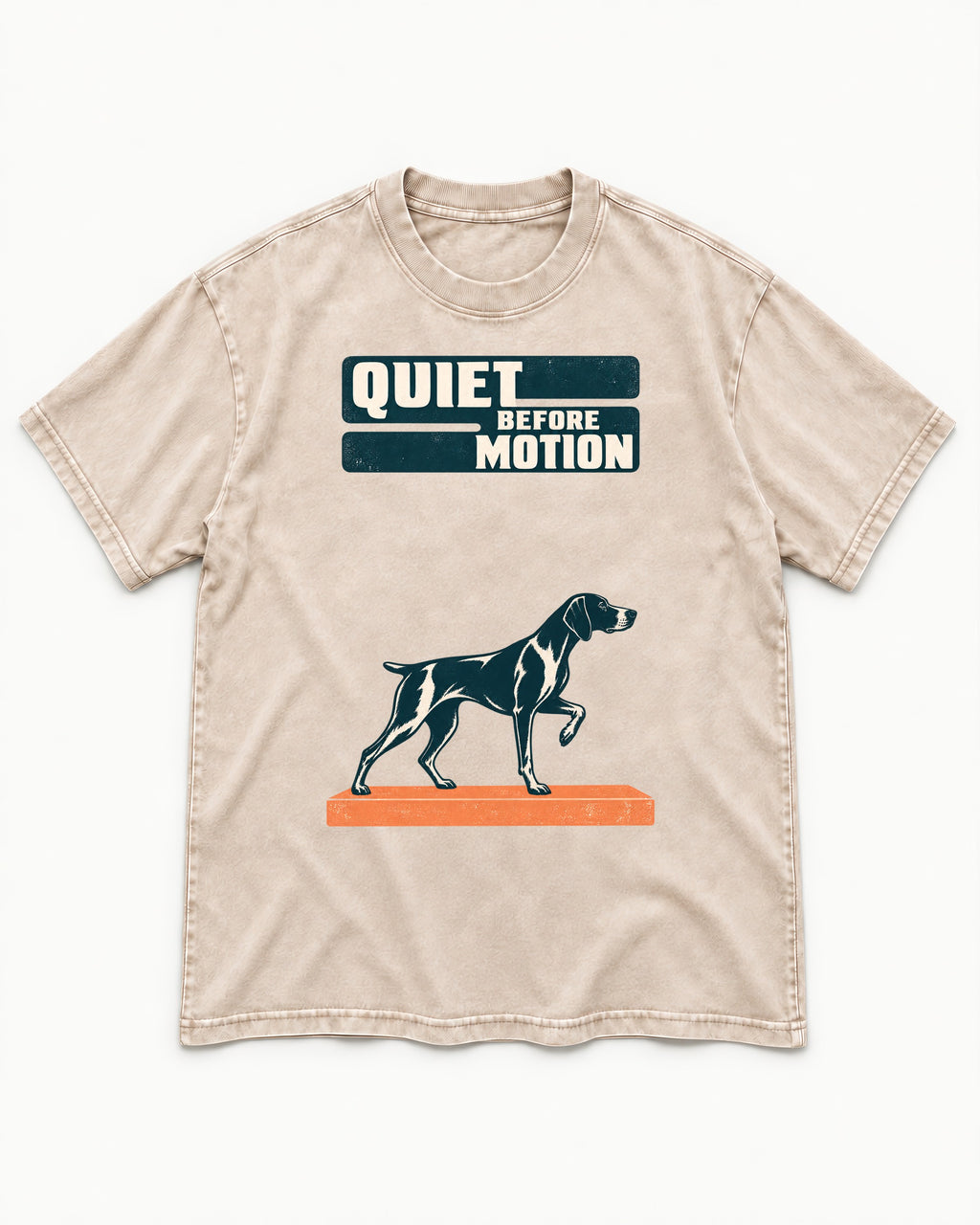 Quiet Before Motion German Shorthaired Pointer Washed Tee in Apricot, flat lay product photo
