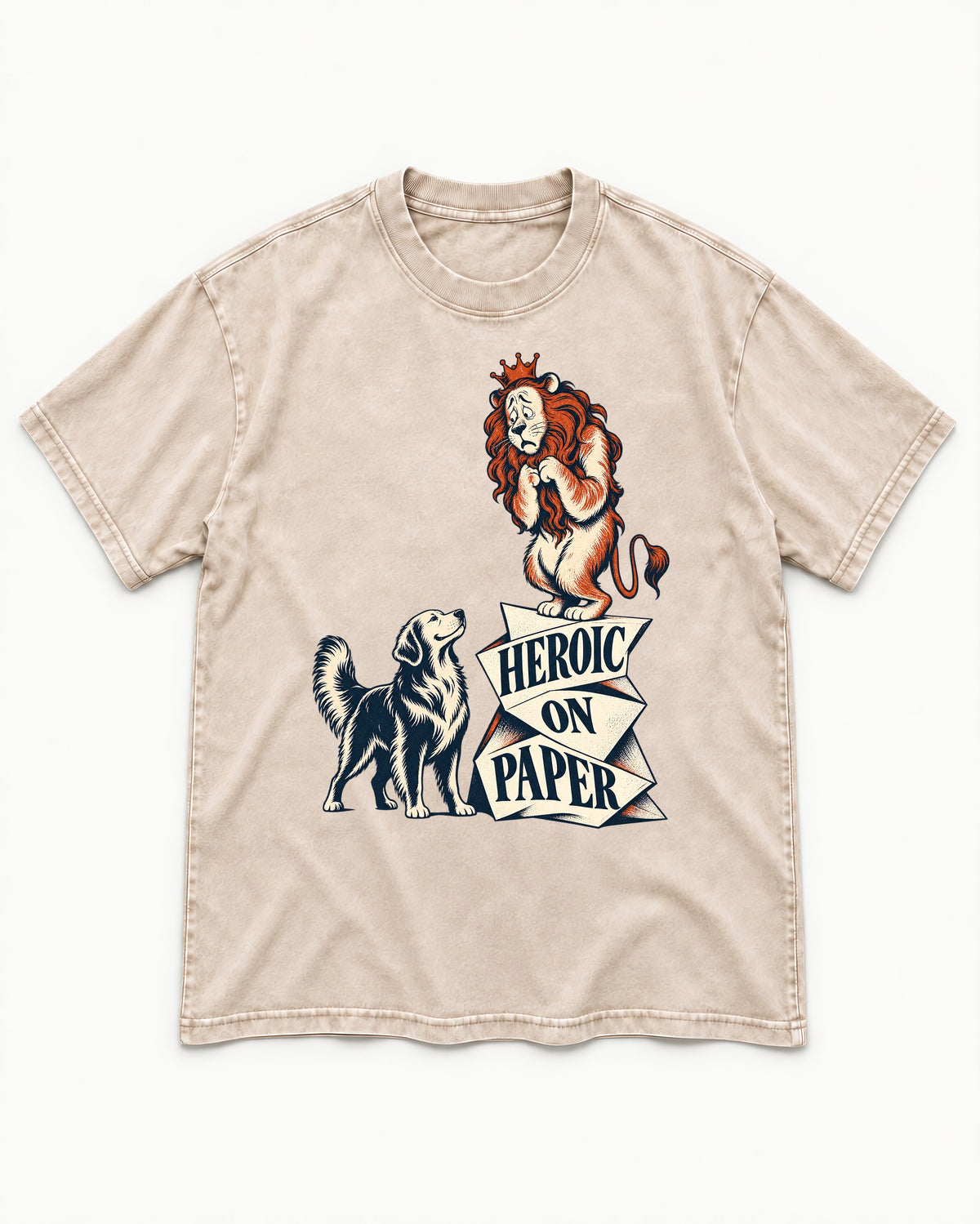 Golden Retriever Heroic on Paper Lion Graphic Washed Tee in Apricot, flat lay product photo