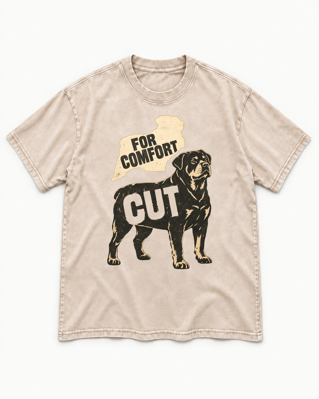 Rottweiler Cut for Comfort Washed Tee in Apricot, flat lay product photo