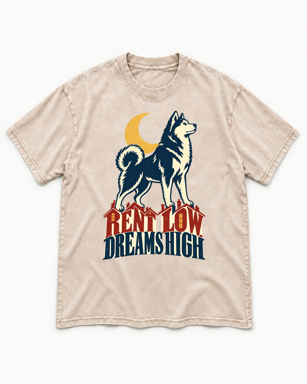 Husky Dreams High Washed Tee in Apricot, flat lay product photo