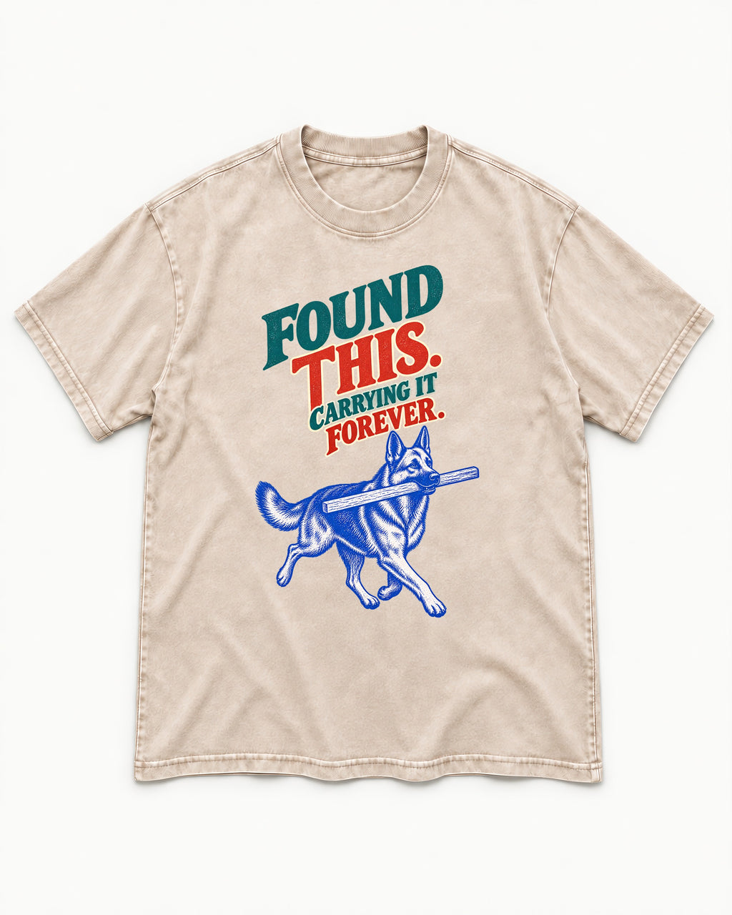 German Shepherd Dog Carrying It Forever Washed Tee in Apricot, flat lay product photo