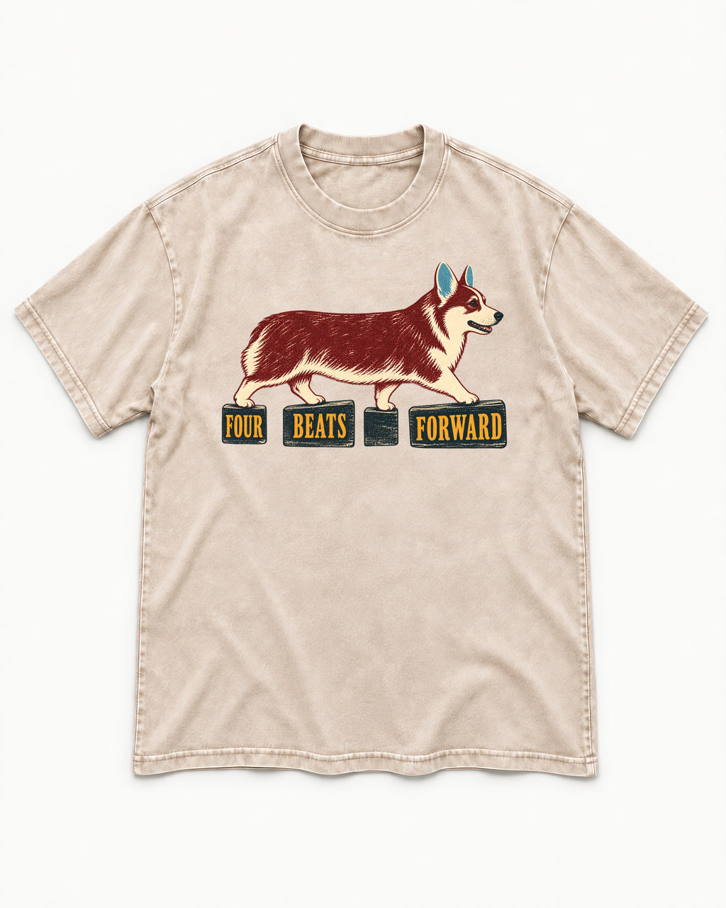 Corgi Four Beats Forward Washed Tee in Apricot, flat lay product photo