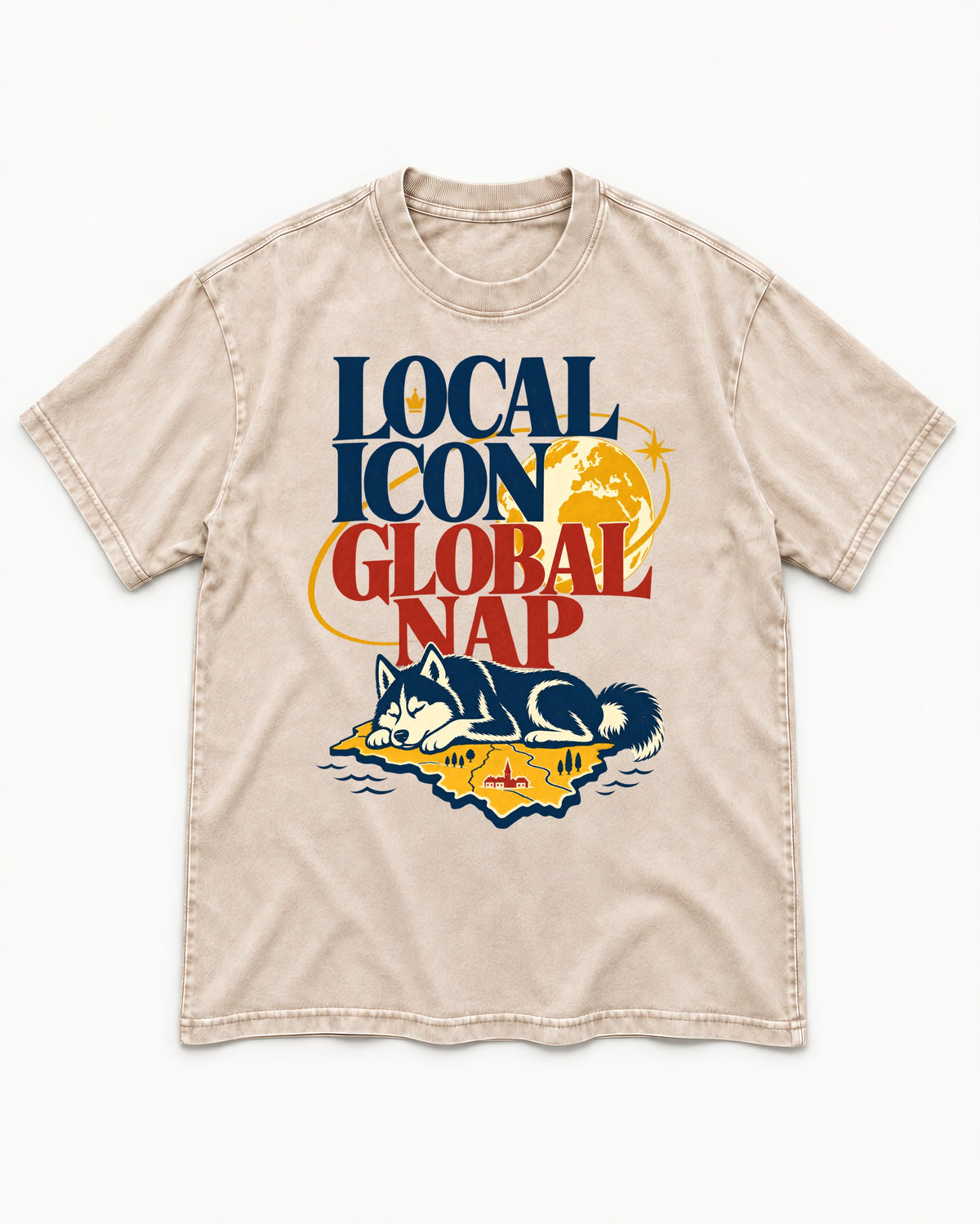 Husky Local Icon Global Nap Washed Tee in Apricot, flat lay product photo