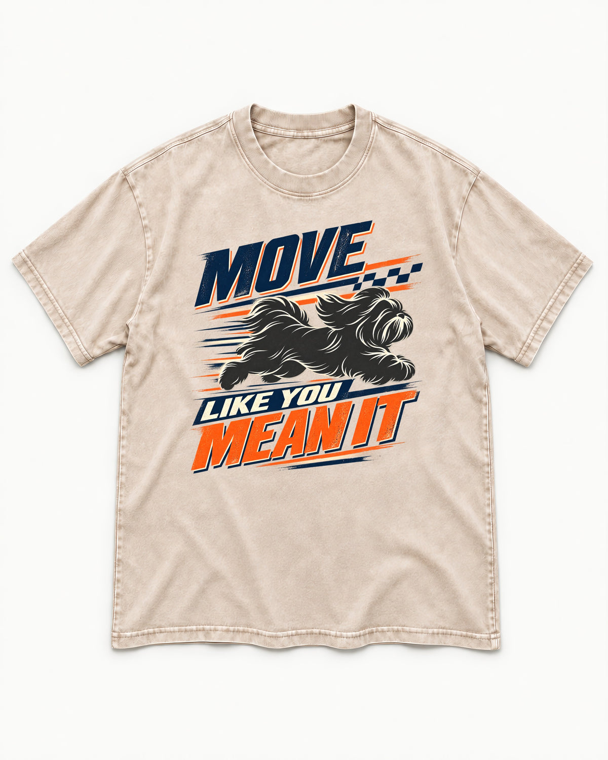 Move and Mean It Shih Tzu Washed Tee in Apricot, flat lay product photo