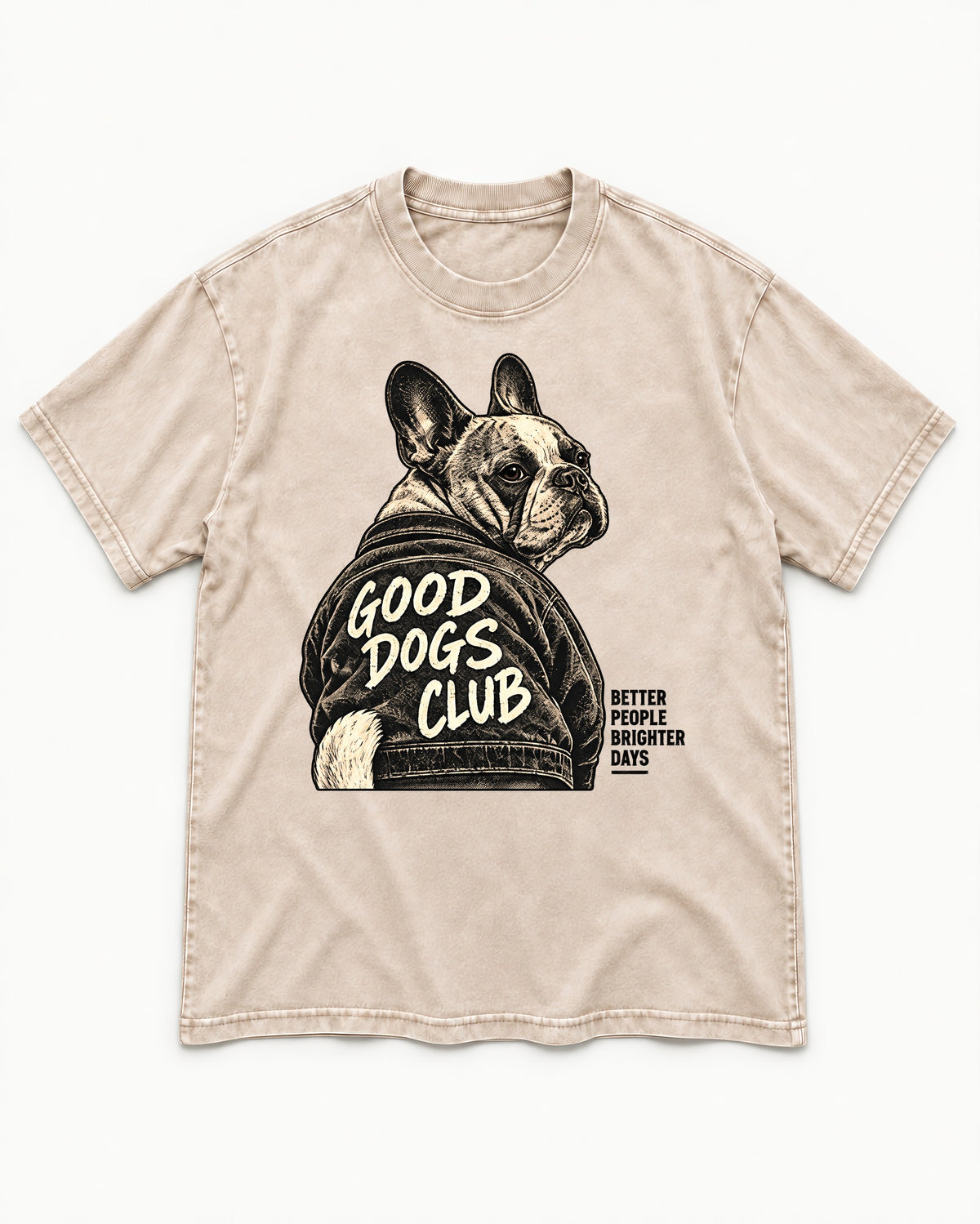 Good Frenchie Club Washed Tee in Apricot, flat lay product photo