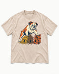 English Bulldog Huff and Puff Washed Tee in Apricot, flat lay product photo