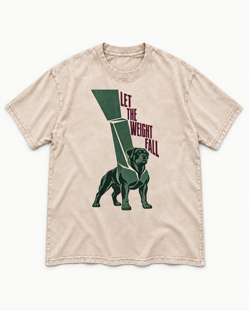 Let the Weight Fall Rottweiler Washed Tee in Apricot, flat lay product photo