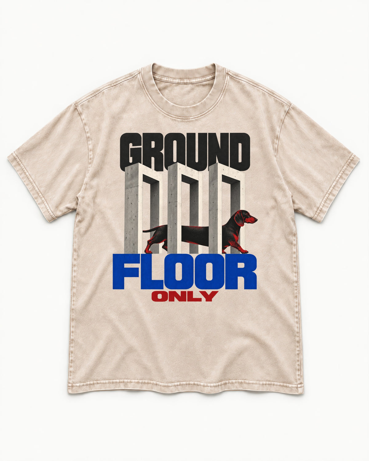 Ground Floor Only Dachshund Washed Tee in Apricot, flat lay product photo