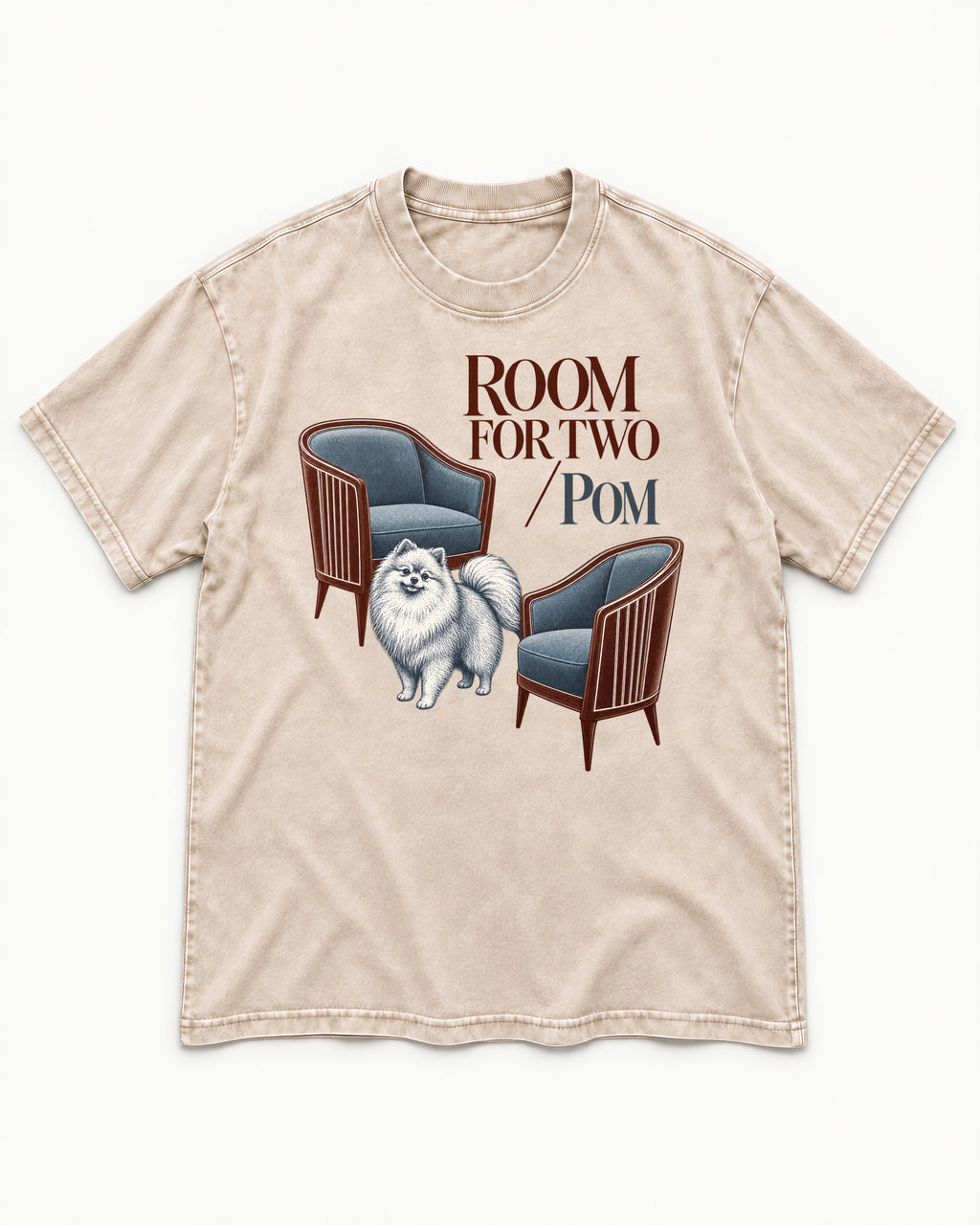 Room for Two with Pomeranian Washed Tee in Apricot, flat lay product photo
