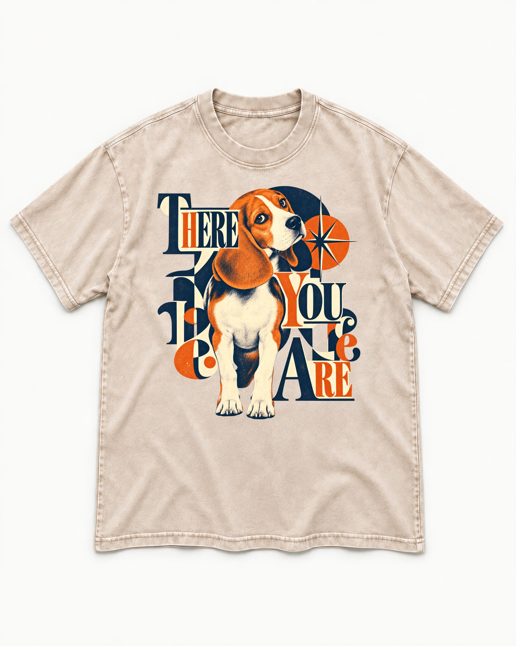There You Are Beagle Washed Tee in Apricot, flat lay product photo