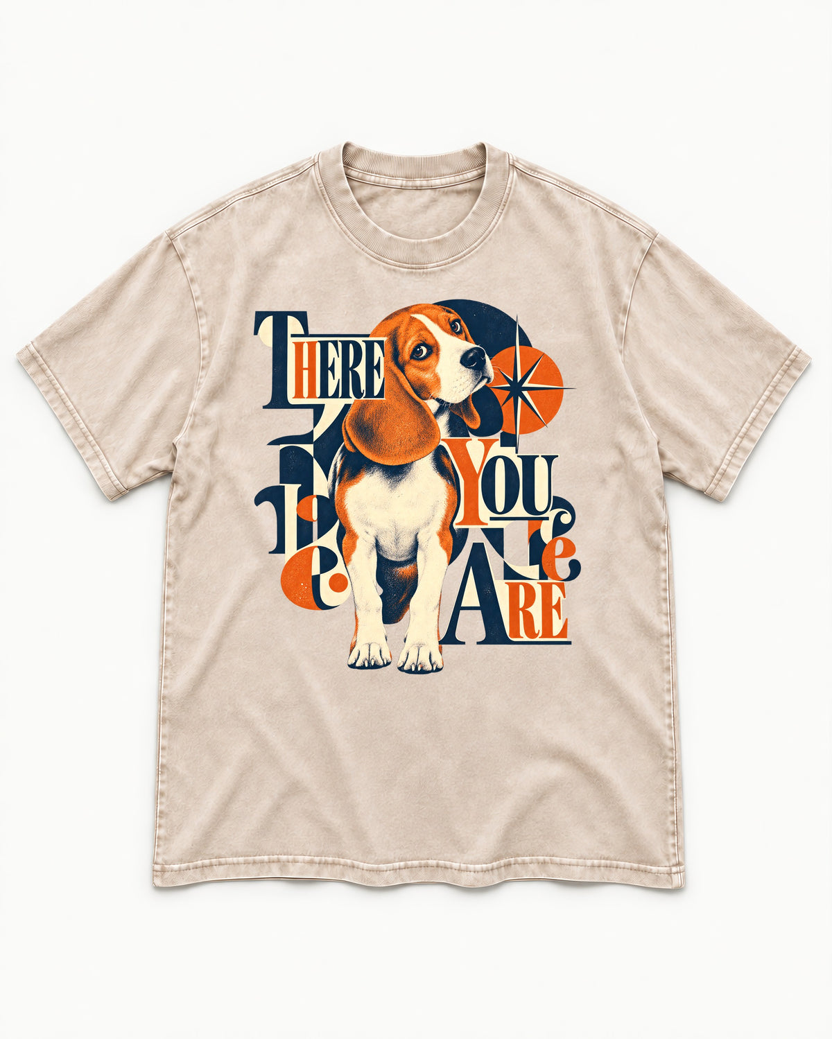 There You Are Beagle Washed Tee in Apricot, flat lay product photo