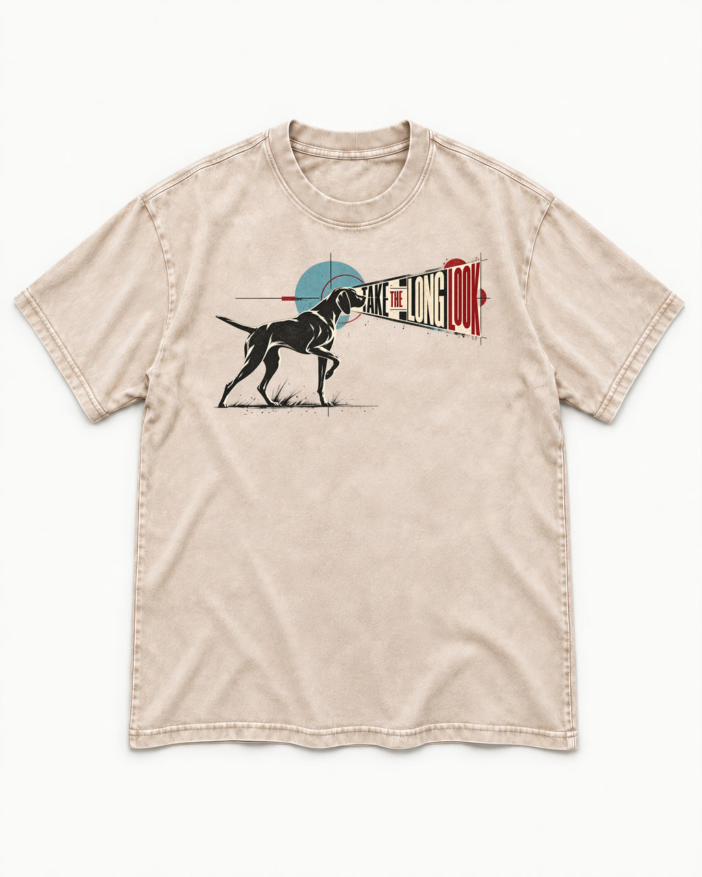 German Shorthaired Pointer Take the Long Look Washed Tee in Apricot, flat lay product photo