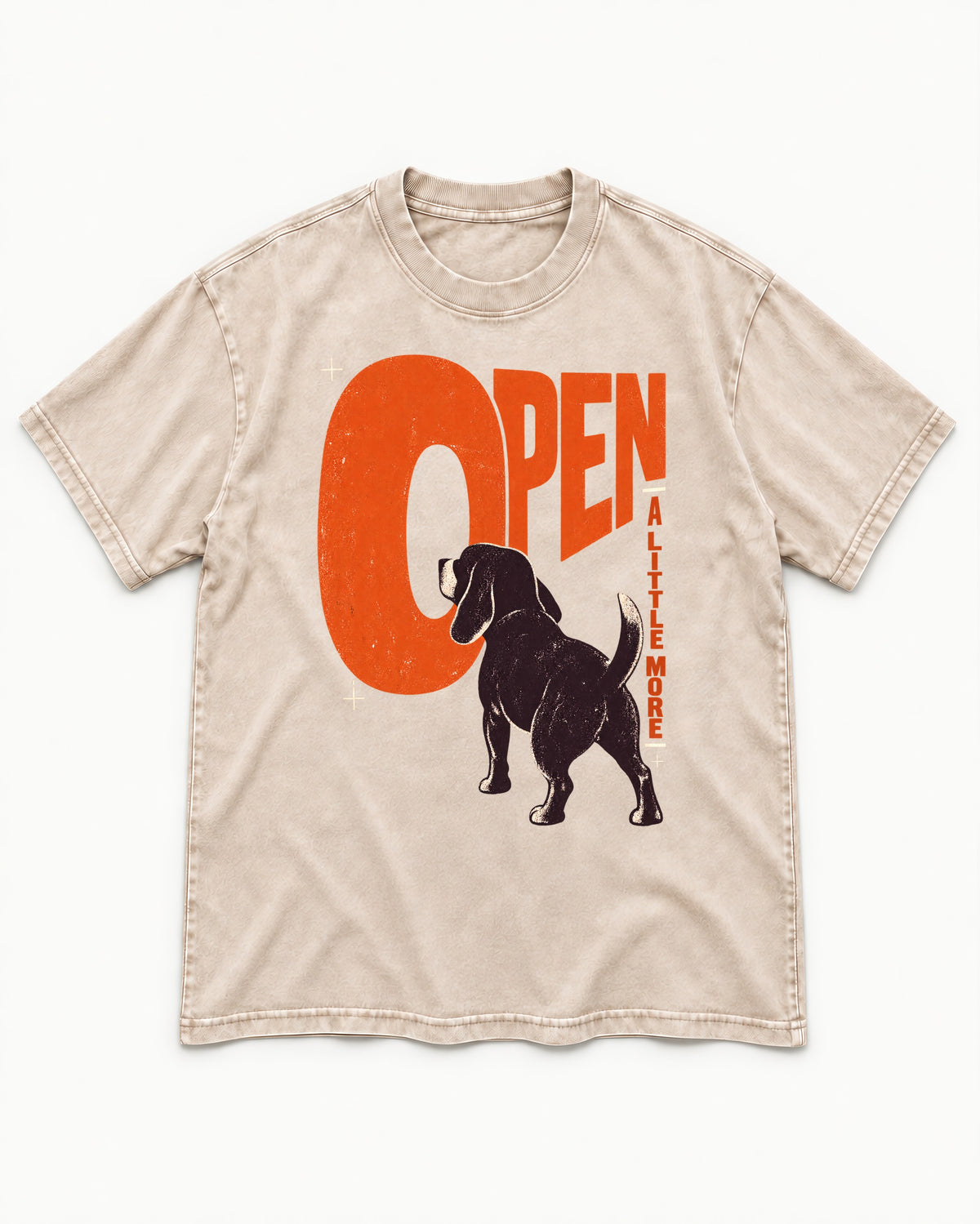 Open a Little More Beagle Washed Tee in Apricot, flat lay product photo