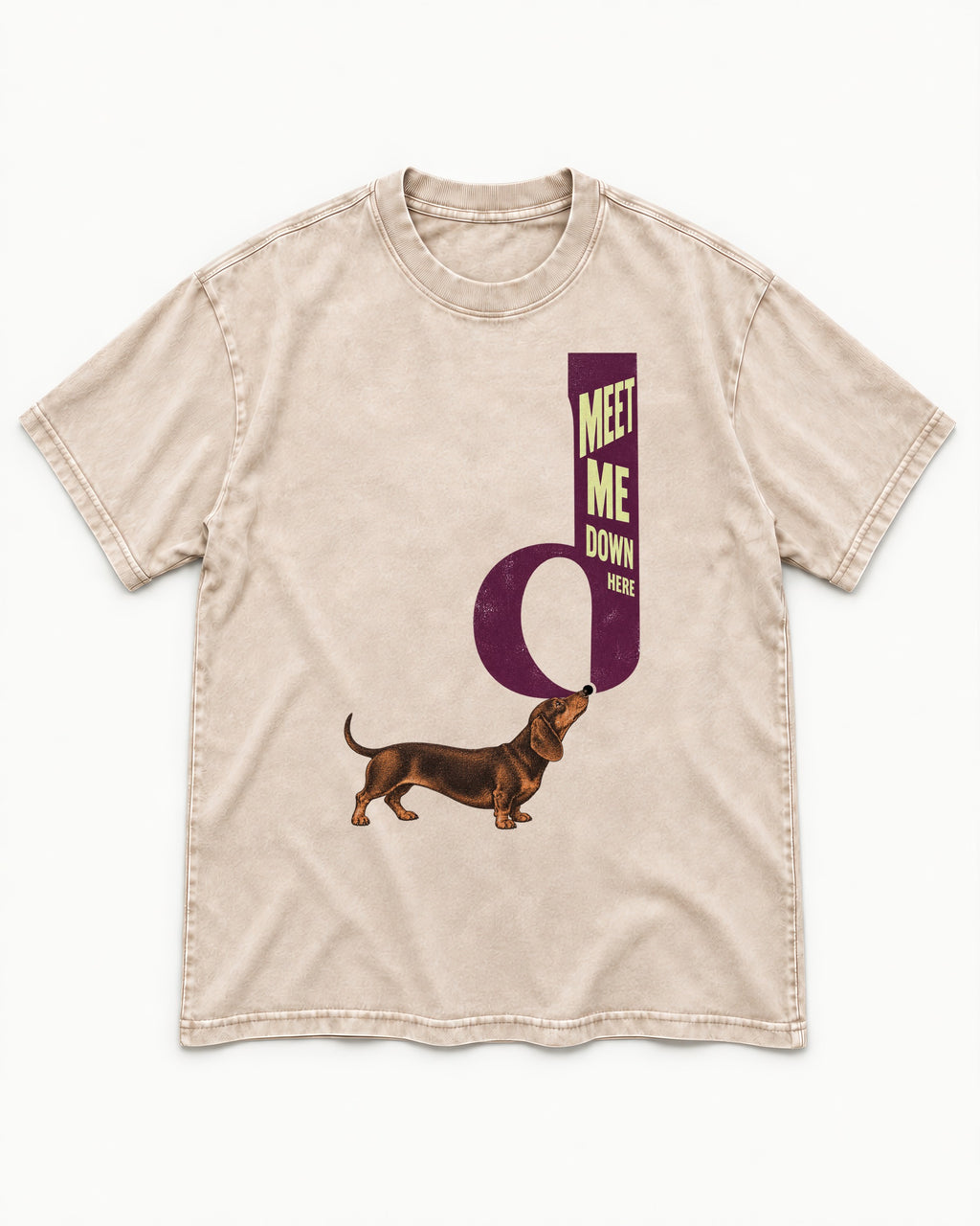 Dachshund Meet Me Down Here Letterform Loop Graphic Washed Tee in Apricot, flat lay product photo