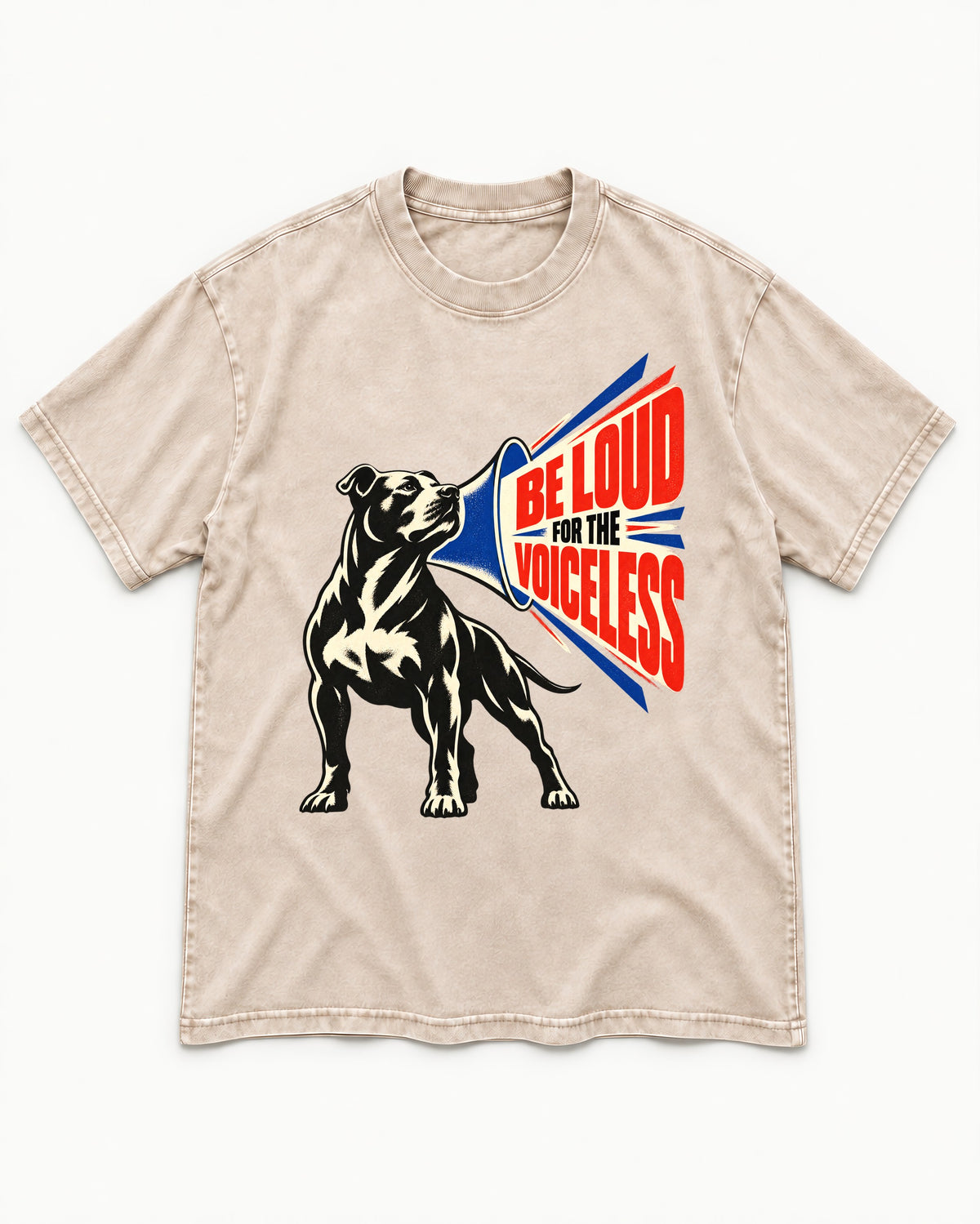 Pitbull For the Voiceless Washed Tee in Apricot, flat lay product photo