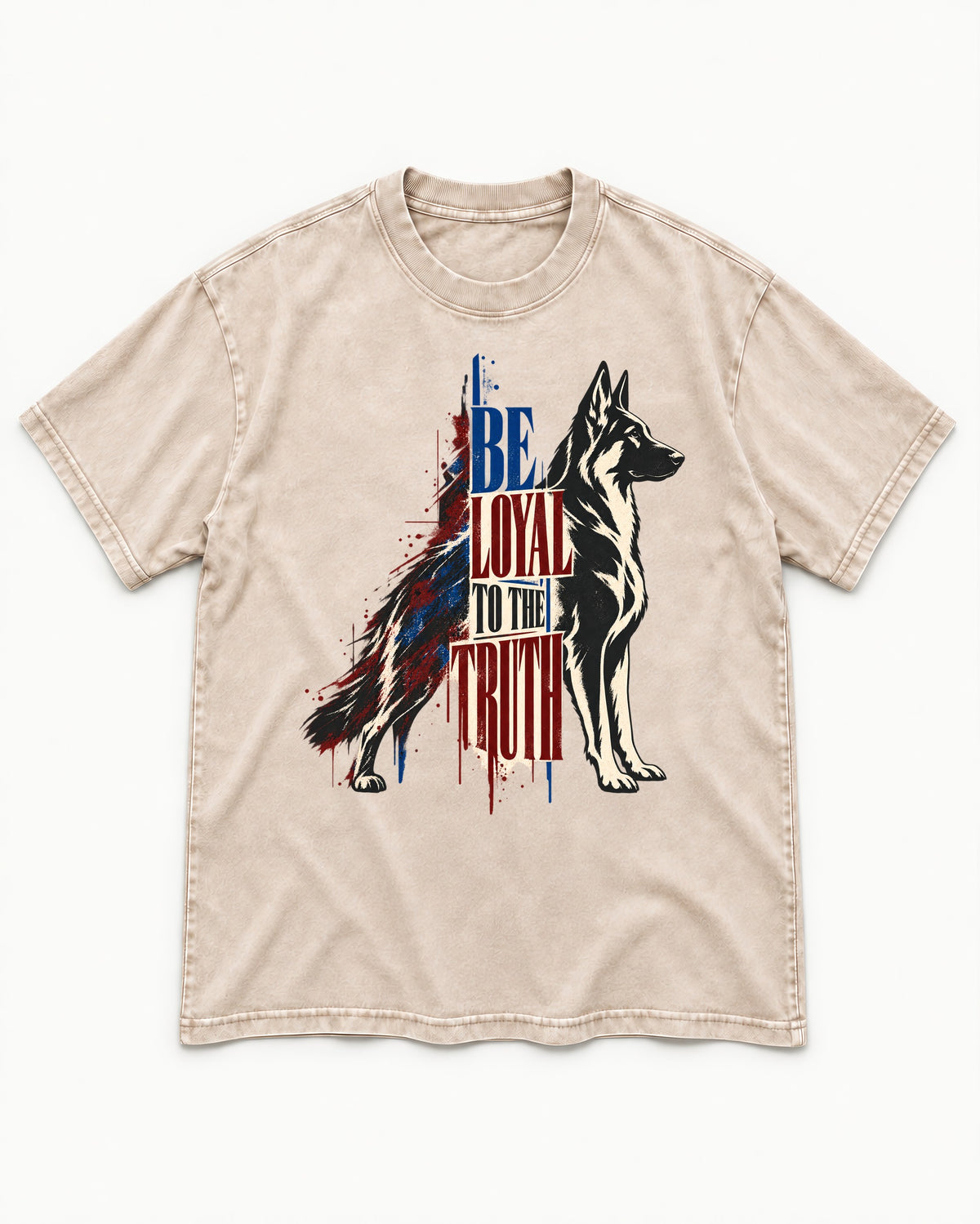 Loyal to the Truth German Shepherd Dog Washed Tee in Apricot, flat lay product photo