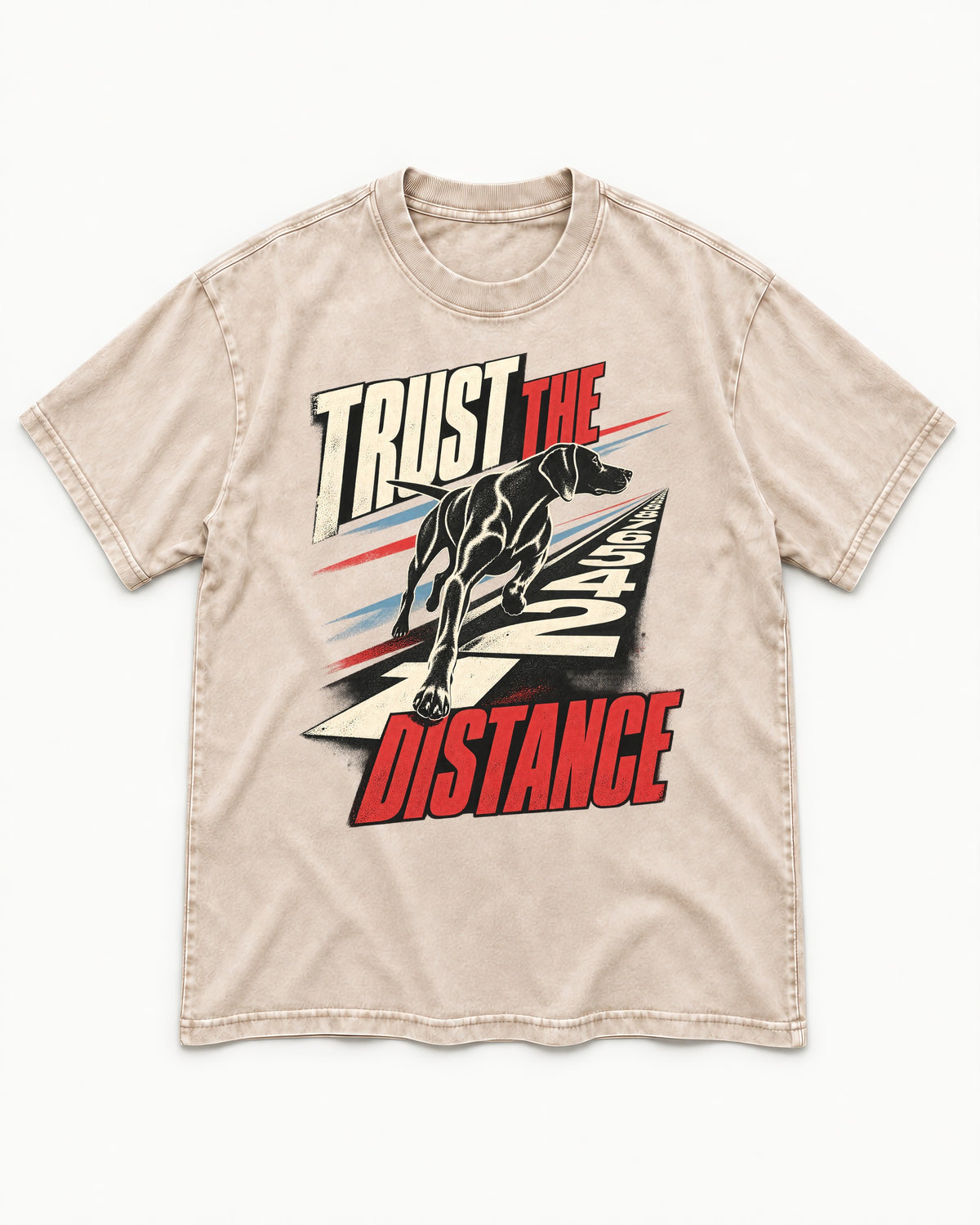 Trust the Distance German Shorthaired Pointer Graphic Washed Tee in Apricot, flat lay product photo