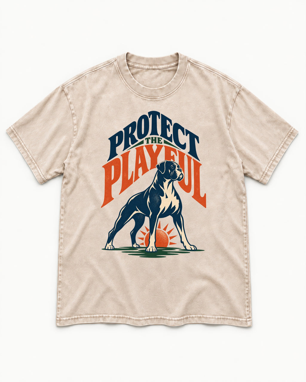 Protect the Playful Boxer Washed Tee in Apricot, flat lay product photo