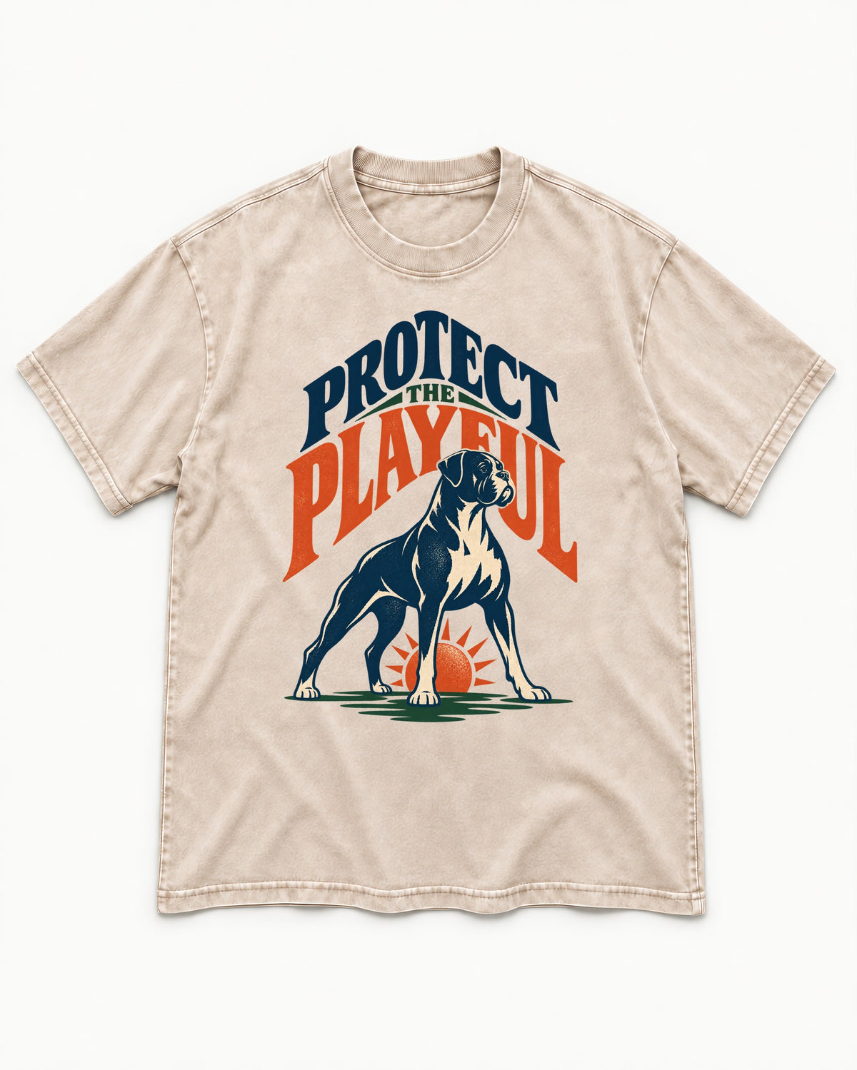 Protect the Playful Boxer Washed Tee in Apricot, flat lay product photo