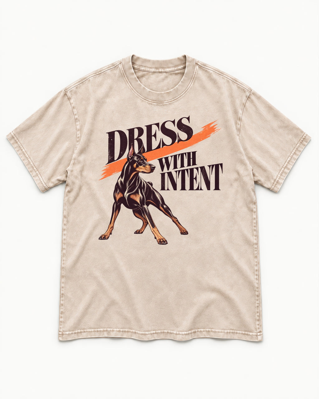 Doberman Dress with Intent Washed Tee in Apricot, flat lay product photo