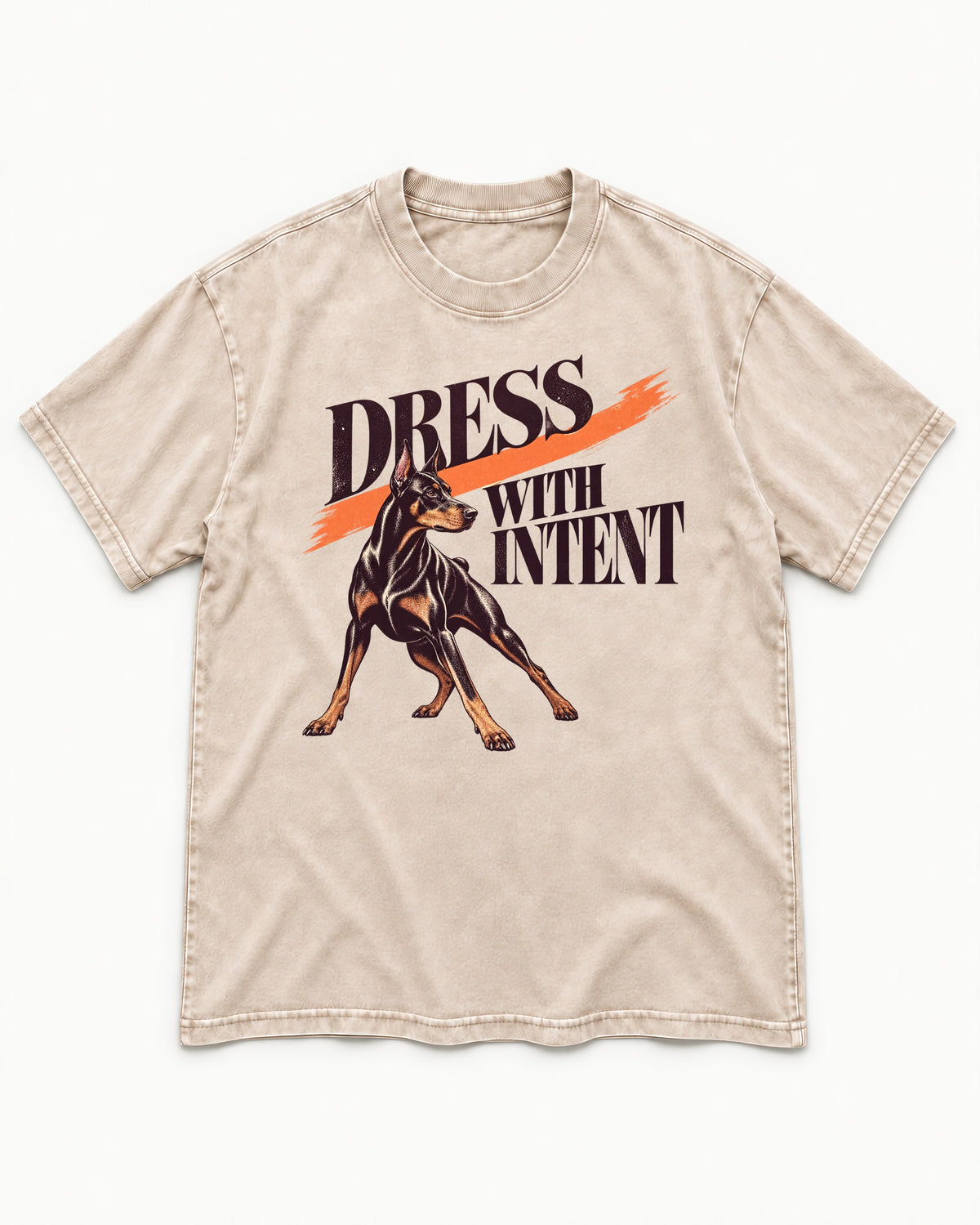 Doberman Dress with Intent Washed Tee in Apricot, flat lay product photo