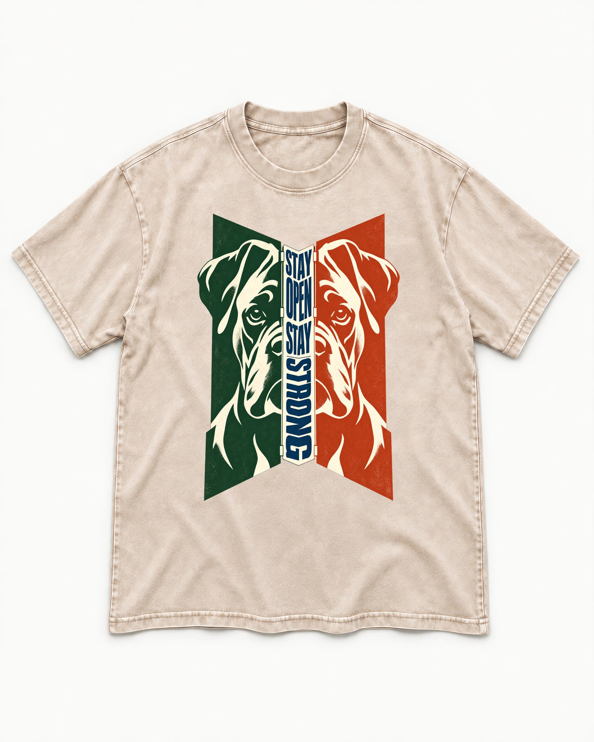 Boxer Stay Open Stay Strong Washed Tee in Apricot, flat lay product photo