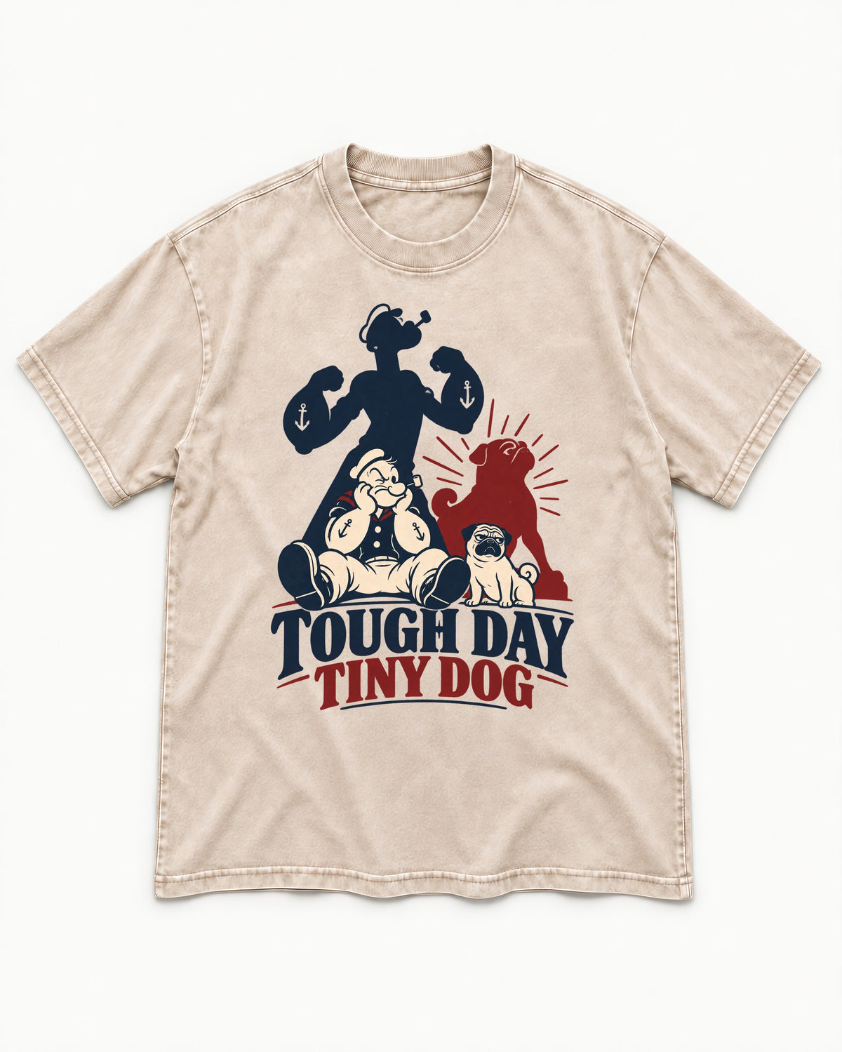 Tough Day Tiny Pug Washed Tee in Apricot, flat lay product photo