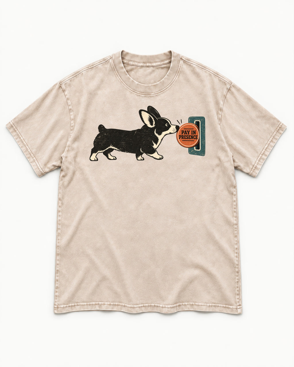 Corgi Pay in Presence Washed Tee in Apricot, flat lay product photo