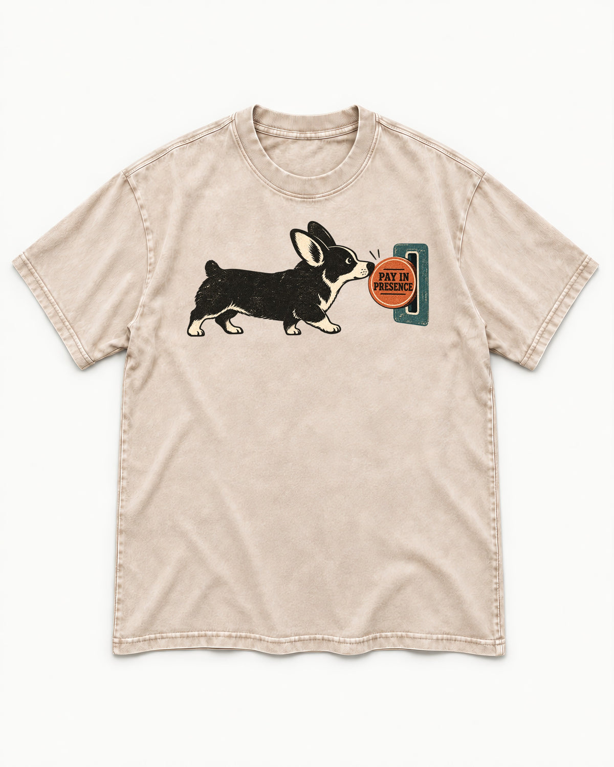 Corgi Pay in Presence Washed Tee in Apricot, flat lay product photo