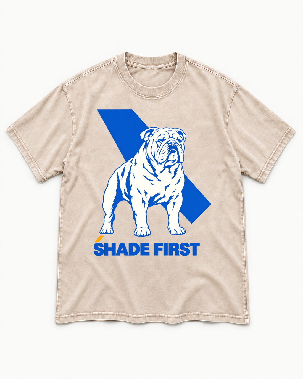 Shade First English Bulldog Washed Tee in Apricot, flat lay product photo