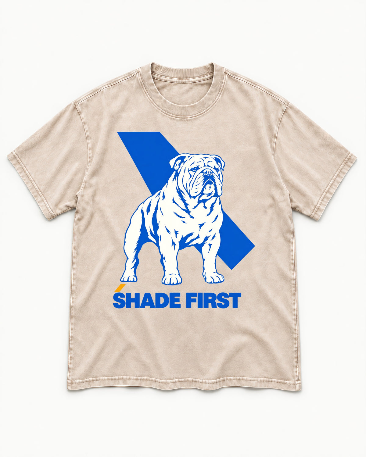 Shade First English Bulldog Washed Tee in Apricot, flat lay product photo