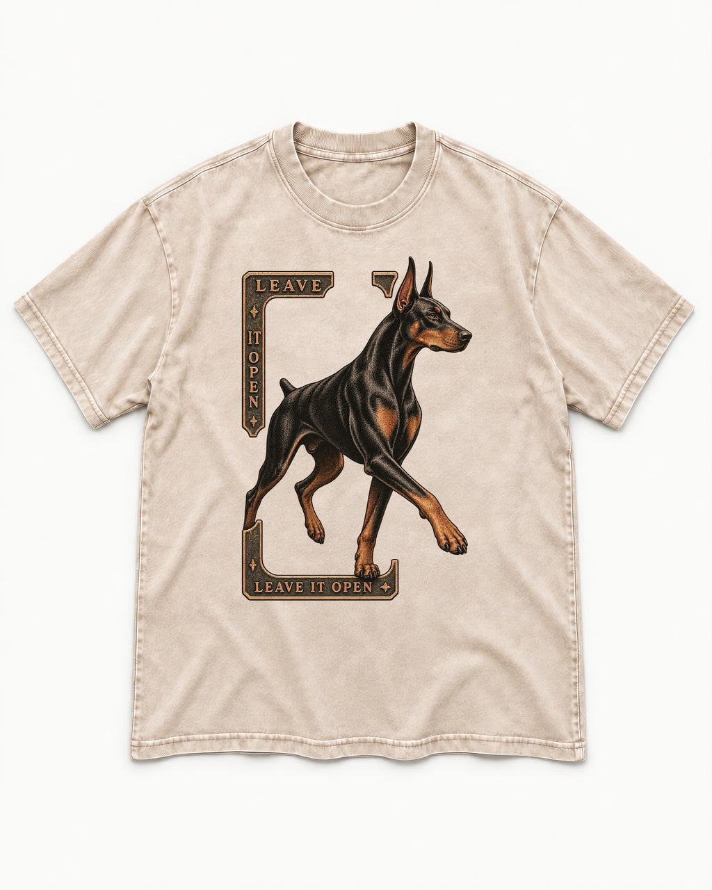 Leave It Open Doberman Washed Tee in Apricot, flat lay product photo