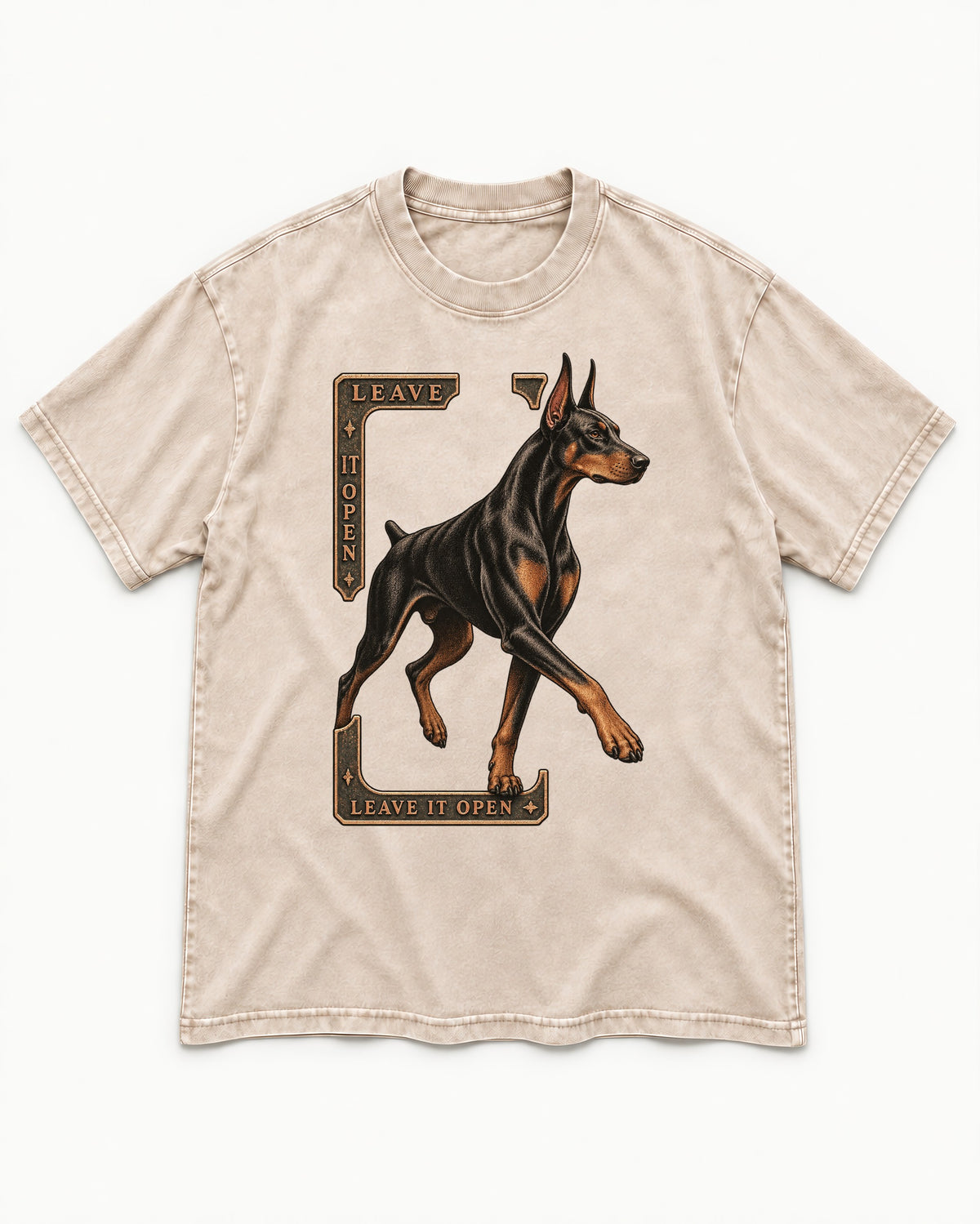 Leave It Open Doberman Washed Tee in Apricot, flat lay product photo