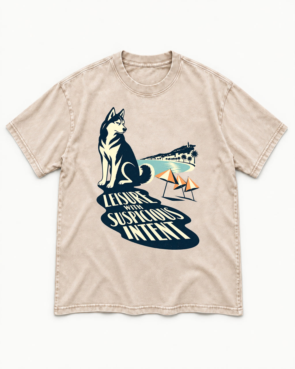 Husky Leisure with Suspicious Intent Washed Tee in Apricot, flat lay product photo