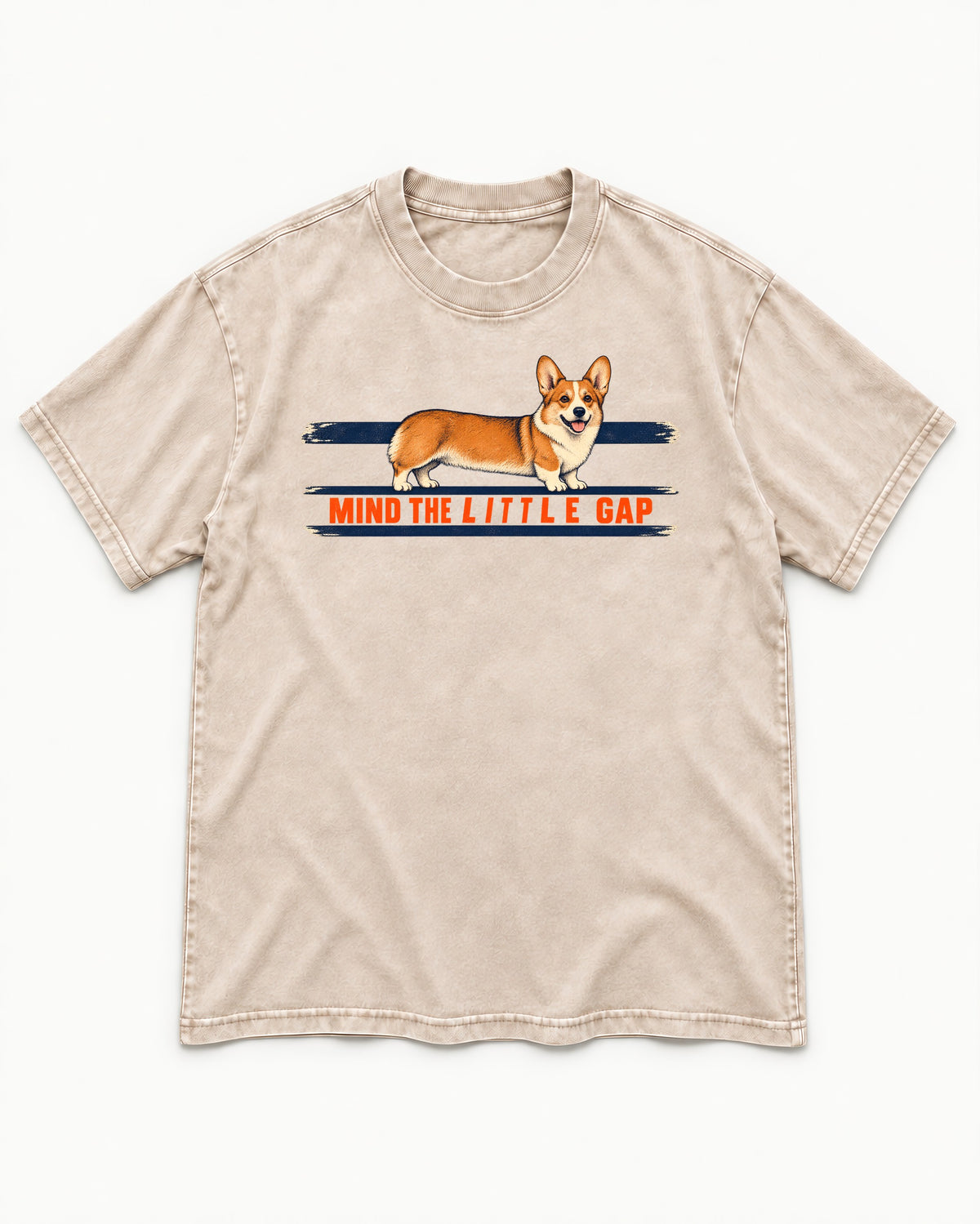 Mind the Little Corgi Gap Washed Tee in Apricot, flat lay product photo