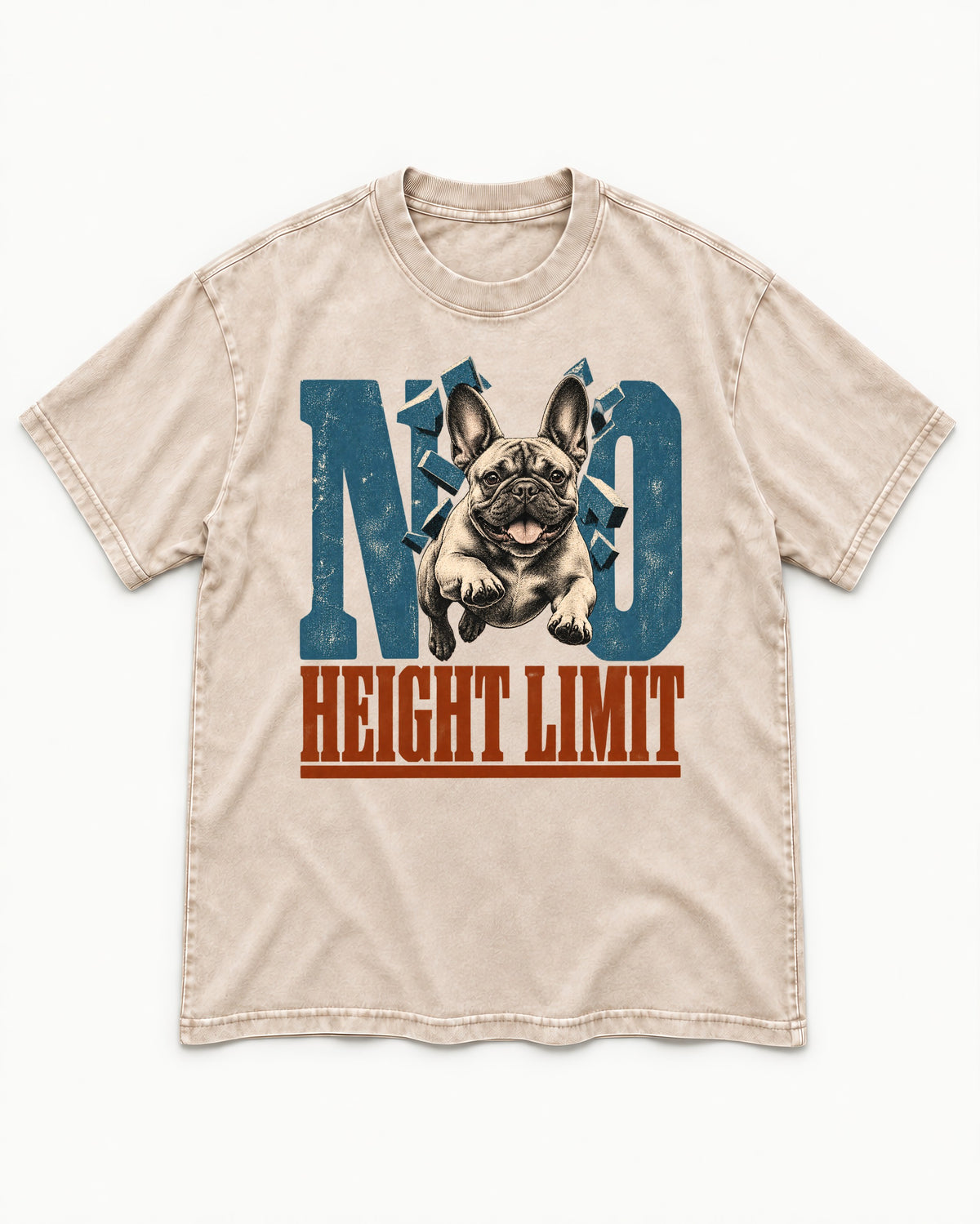 No Height Limit Frenchie Washed Tee in Apricot, flat lay product photo