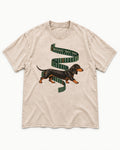 Dachshund Message Takes Shape Washed Tee in Apricot, flat lay product photo