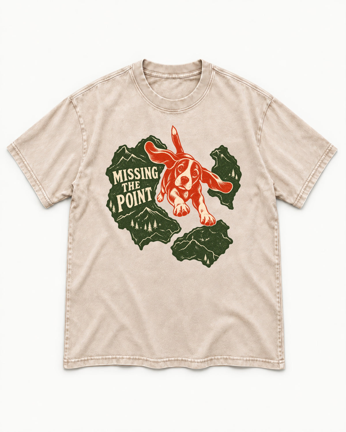 Missing The Point Beagle Trail Washed Tee in Apricot, flat lay product photo