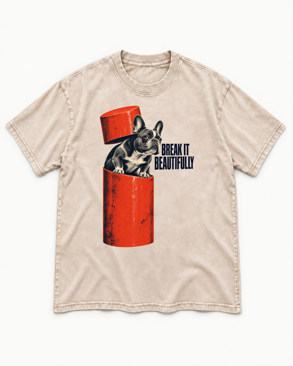Frenchie Break It Beautifully Washed Tee in Apricot, flat lay product photo