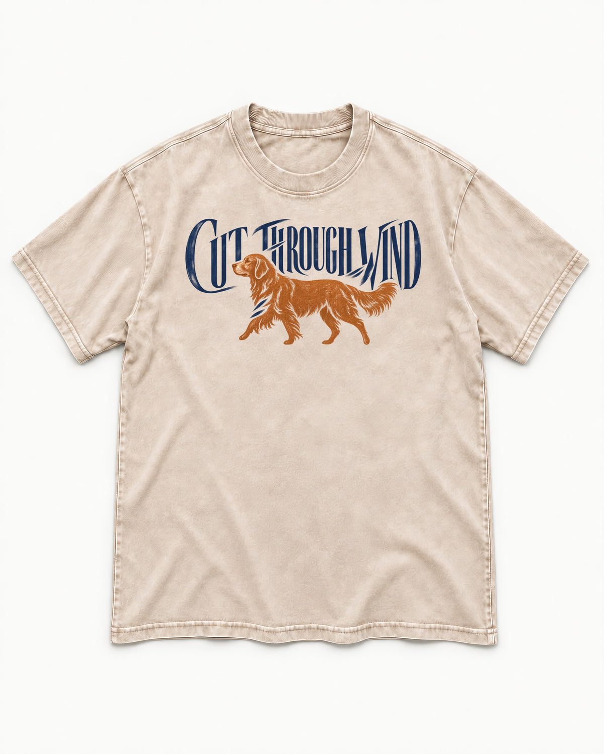 Golden Retriever Cut Through Land Washed Tee in Apricot, flat lay product photo