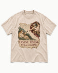 English Bulldog Divine Timing Still Loading Washed Tee in Apricot, flat lay product photo