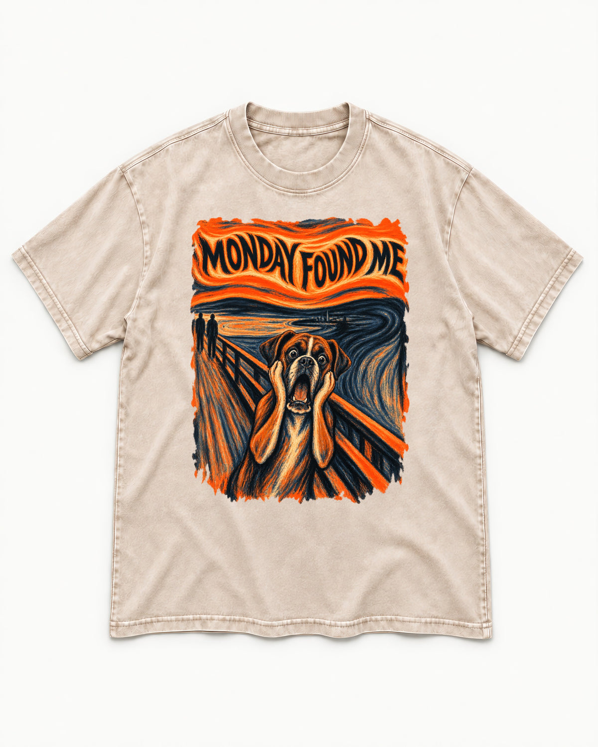 Monday Found Me Scream Boxer Washed Tee in Apricot, flat lay product photo