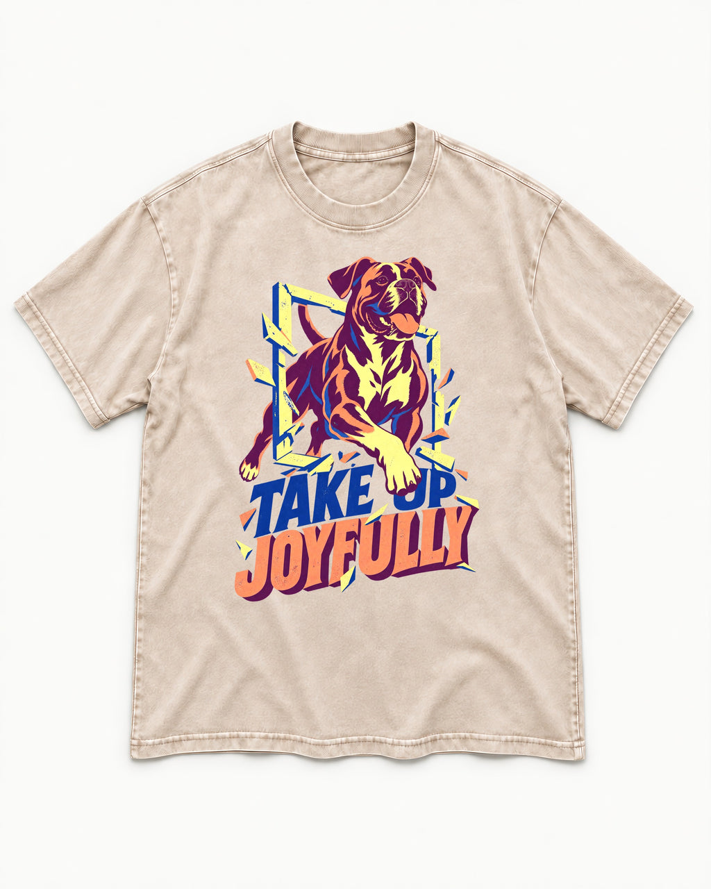 Take Up Joyfully Boxer Breakthrough Graphic Washed Tee in Apricot, flat lay product photo